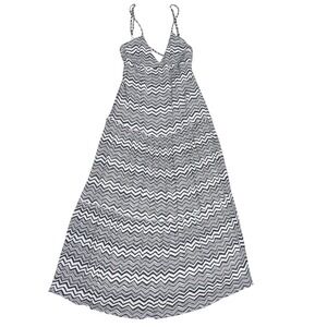 Billabong Sun Lovin Slate Blue Chevron Maxi Dress Empire Waist Spaghetti Strap L